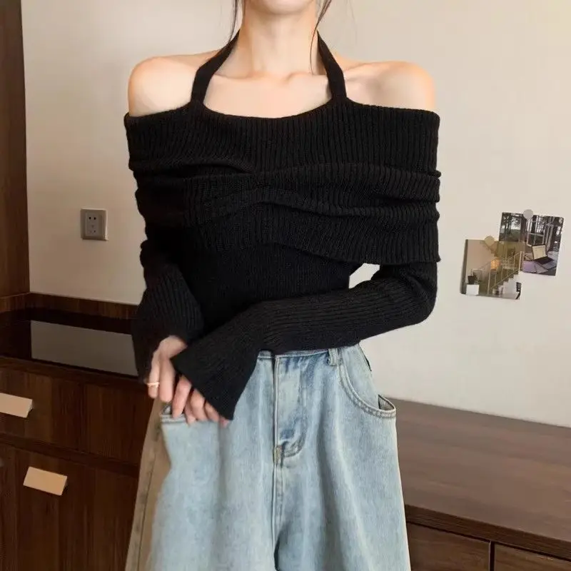 Sweat à capuche tricoté élégant pour femme, col suspendu, Design de Style coréen, Slim Fit, pull intérieur, nouvelle mode automne et hiver