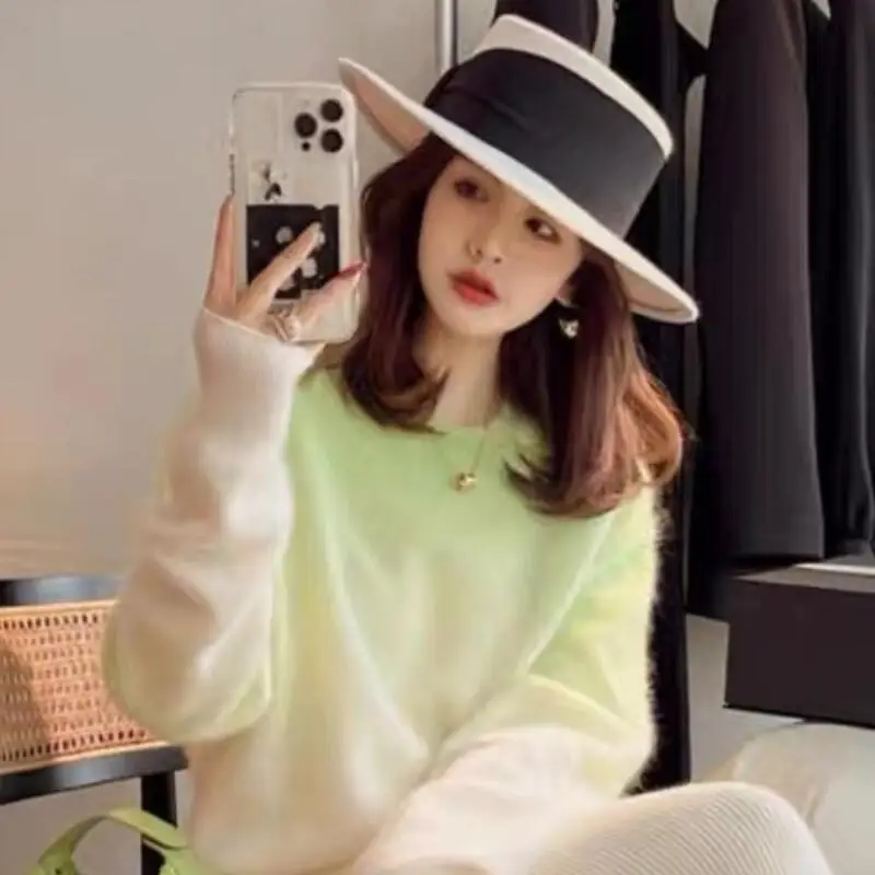Hot Autumn Winter Women New Style Pullover Lazy Style Super Beautiful Gradient Color Sweater Base Pullover Knitted Sweater Tops