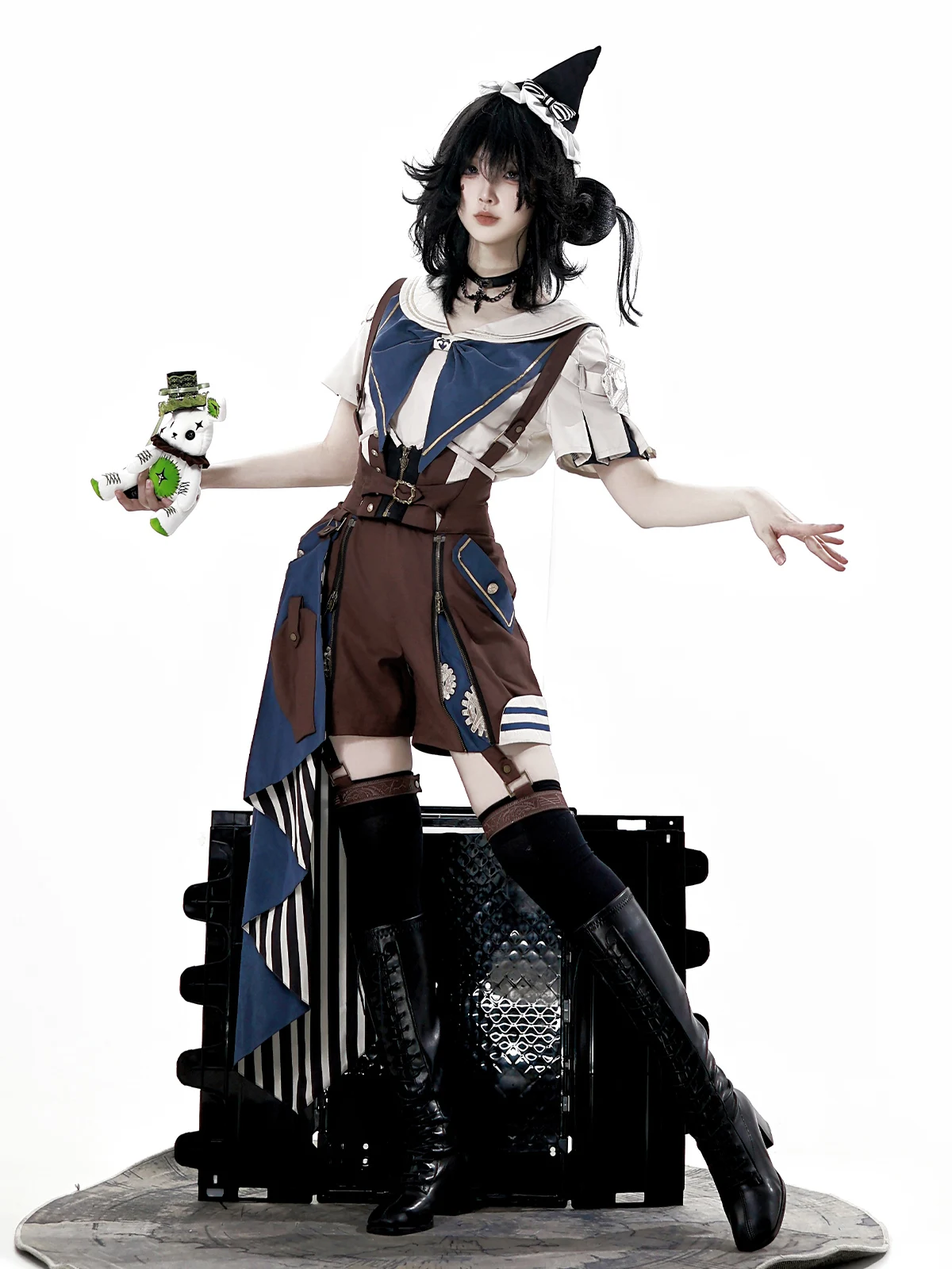

~Voyager's Daily~Ouji Lolita Suspender Shorts Set with Shirt & Trailing by Designer's Gift