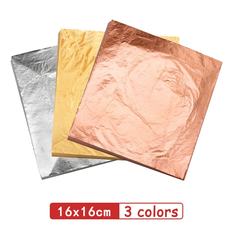 100pcs 16 x 16 cm Imitation Gold Leaf Foil Sheets Sliver Copper Leaf For Gilding Art Craft Work Painting Wall