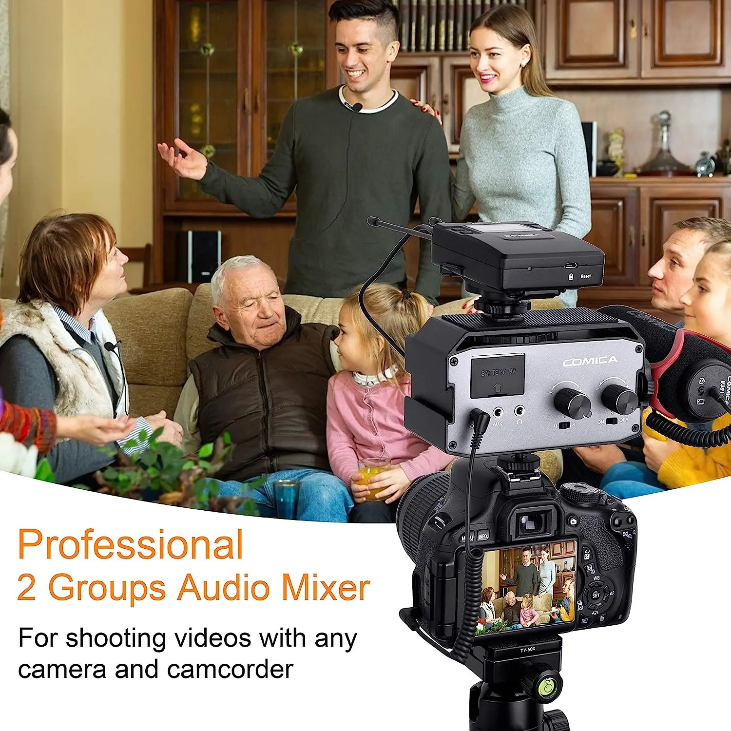 Comica CVM-AX3 XLR Microphone Audio Mixer, Dual XLR/3.5mm/6.35mm Port Camera Preamp With Real-time Monitoring For DSLR Camera