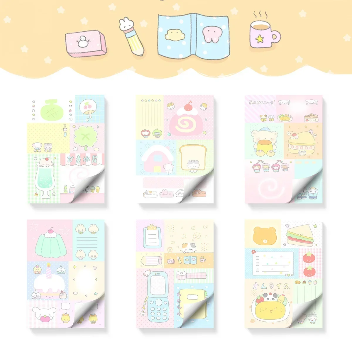 50 Uds cuaderno de dibujos animados Ins cuaderno mensaje papelería Kawaii