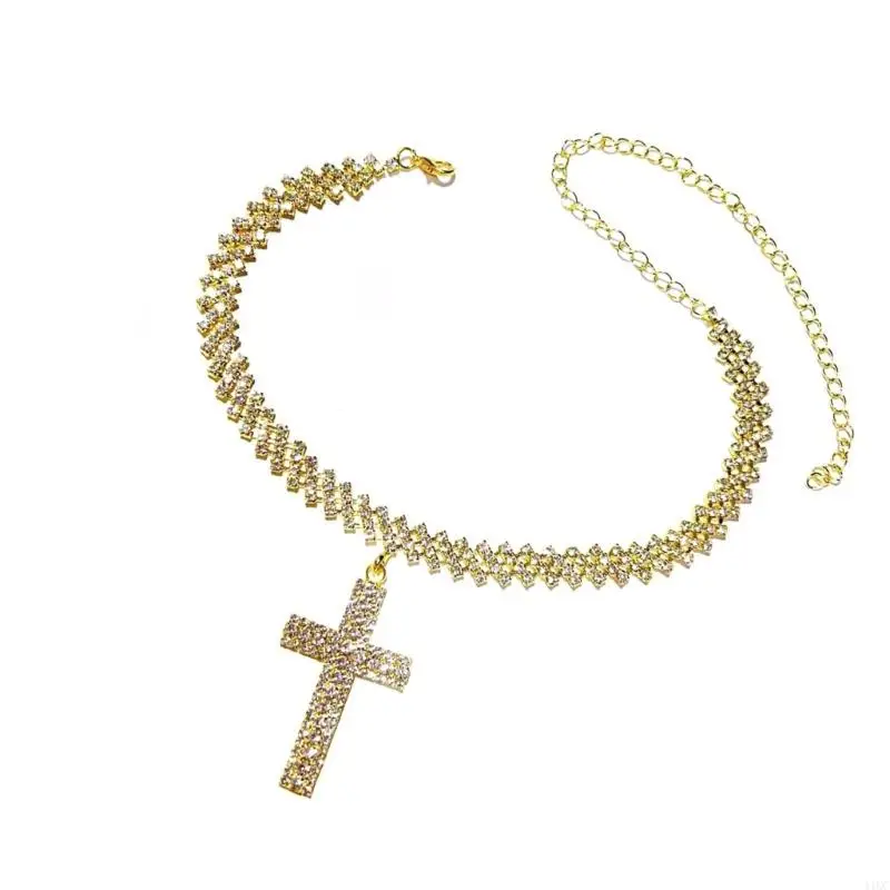 2025 جديد أنيق الراين مزين الصليب مجوهرات النحاس سلسلة التبعي لها