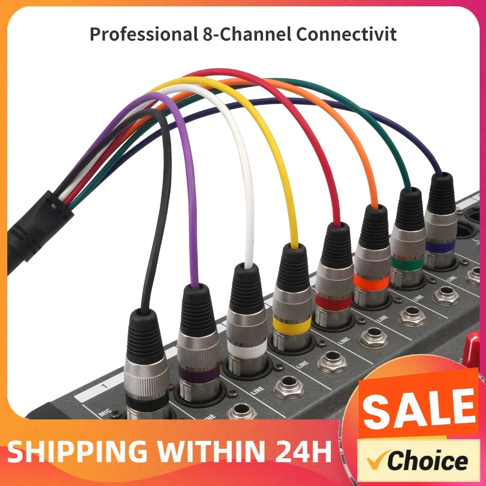 8-Input 8-Output XLR Snake Cable 3-Pin Balanced Audio Cord Nickel-Plated for Mixer Stage Box Live Sound Studio 1M/2M/