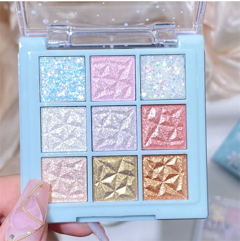 Paleta de sombras de ojos de copo de nieve con purpurina, 9 colores, sombra de ojos nacarada, mate, reflejos, tono fresco, maquillaje de ojos encantador