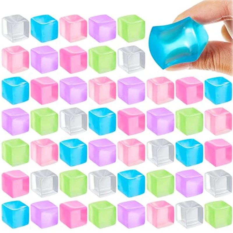 Juguete sensorial cuadrado de cubo de hielo para adultos y niños, bola antiestrés, Mochi, Squishies, juguetes para apretar, recuerdos de fiesta de verano, 10/30/50 piezas