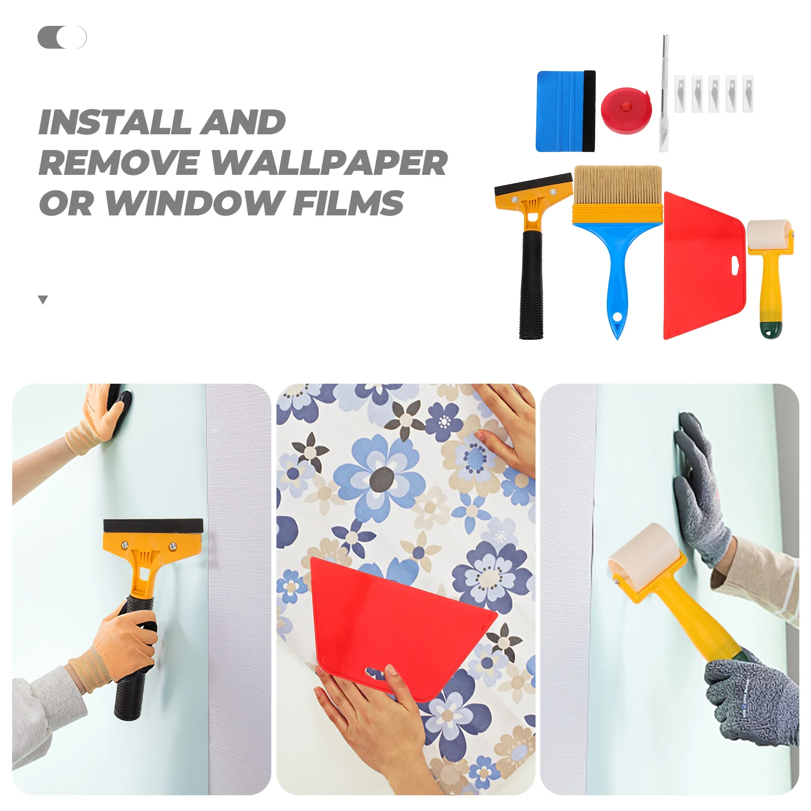 12pcs Film Application Tool Kit Vinyl Wallpaper Smoothing Tools Window Installation Peel Stick Roller Metal ABS
