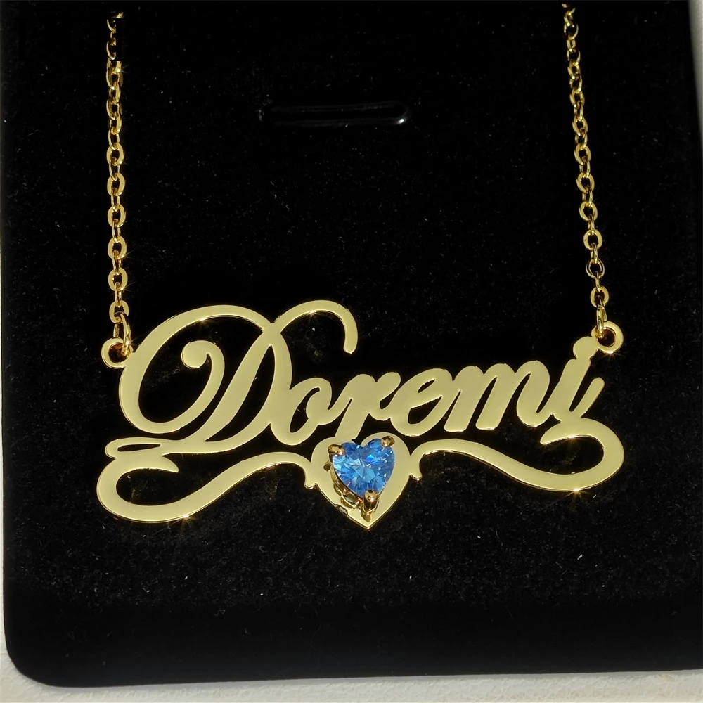 DOREMI Custom Name Heart Clawing Birthstone Zircon Women Letter Necklace Personalized Custom Girls Necklace Jewelry Gift