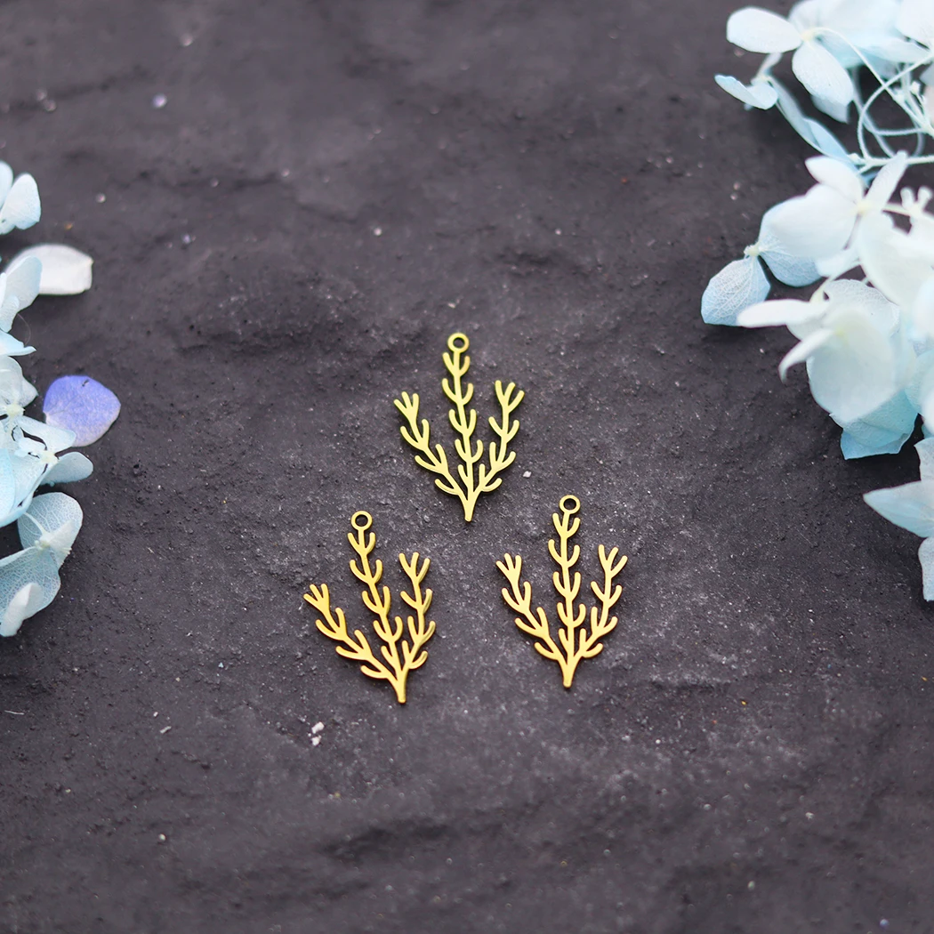 3Pcs/lot Sea Ocean Seaweed Stainless Steel Pendant Charm For Jewelry Making DIY Trendy Earrings Necklace Key Chain Bulk Supplies