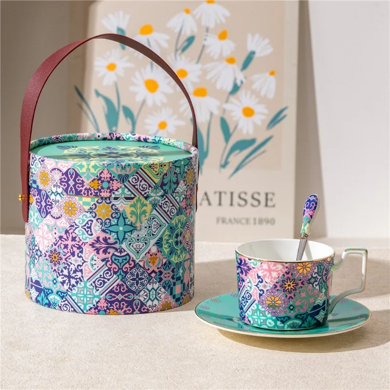 High-value bone china light luxury coffee cup saucer mug afternoon tea cup gift box set