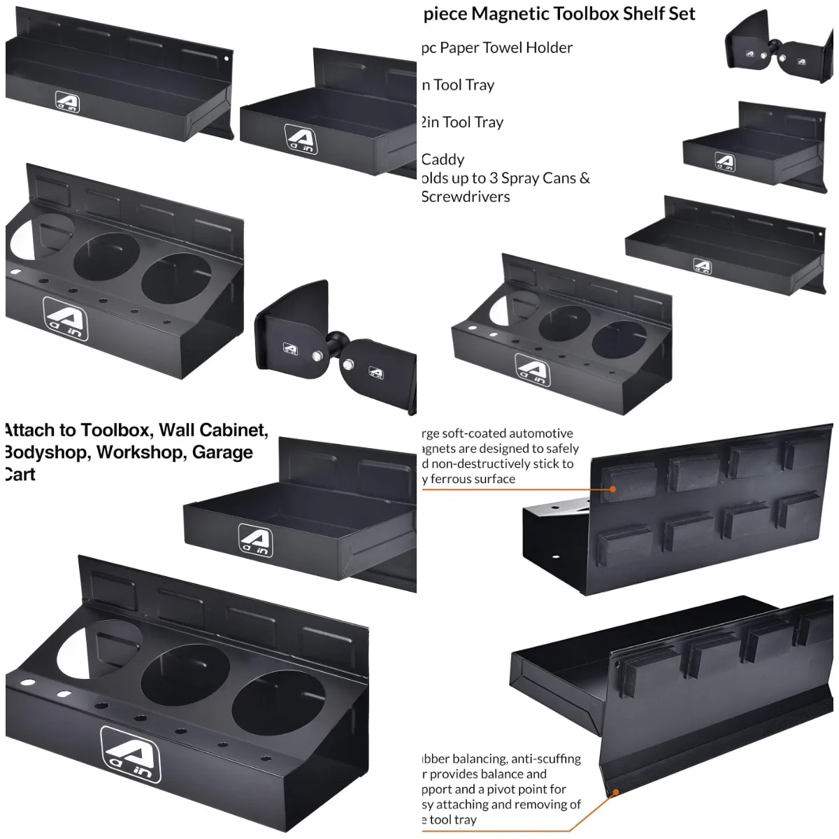 

Aain Magnetic Toolbox Trays, 2-Piece Organizer for Garage Storage, Caddy & Screwdriver Holder (A049)