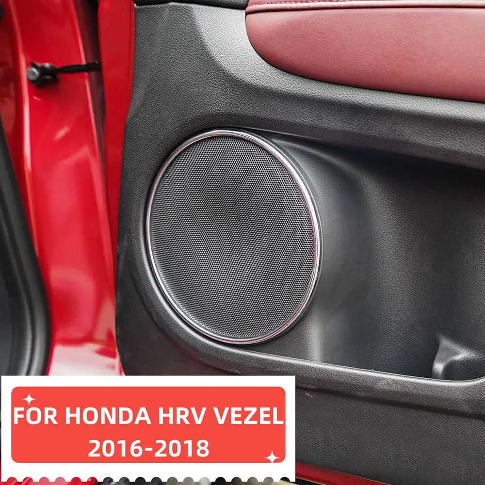 4Pcs Chrome Car Door Stereo Speaker Circle Cover Ring Trim for Honda HR-V HRV Vezel 2016 2017 2018 2019 2020 Accessories