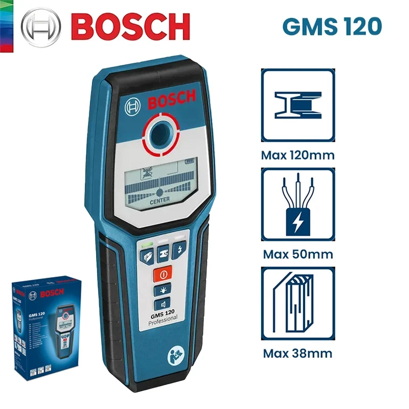 Bosch GMS120 Digital Multi-Scanner, Multifunctional Wall Detector Detector For Plastic Metal Wood Wall 120mm