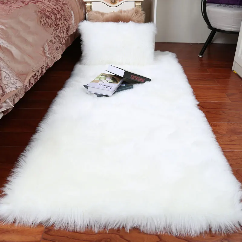 Dropshipping Plush Sheepskin Rugs for Bedroom Soft Carpet Room Bedside Mat Floor Hairy White Rugs Living Room Fur Carpets