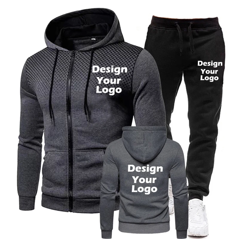 Korea Duplex Prints Custom Men Jacket Suit Warm Tracksuit Casual Sports Men's Long Pants Autumn Winter Customize 2 Pieces Set