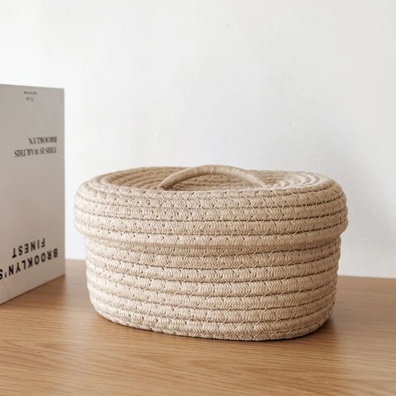 Hộp đựng hình bầu dục dệt có nắp bằng dây cotton Tổ chức đồ lặt vặt Phụ kiện trang điểm Son môi Tổ chức lông mày