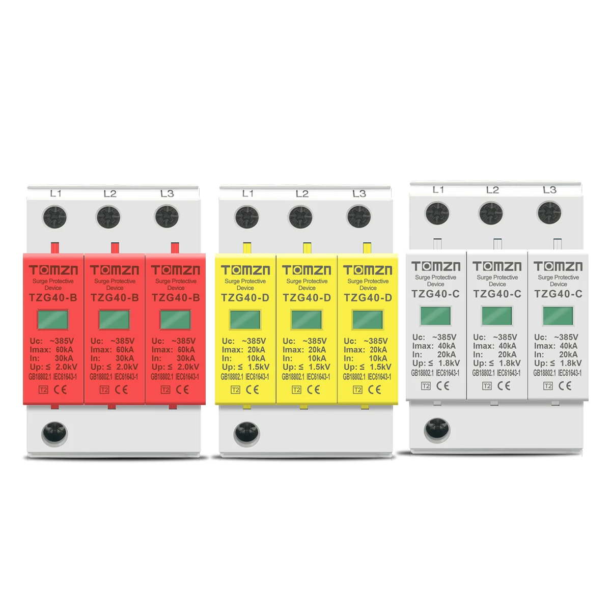 AC SPD 3P 10-20KA 20-40KA 30-60KA 275V 385V House Surge Protector Protective Low-voltage  Arrester Device