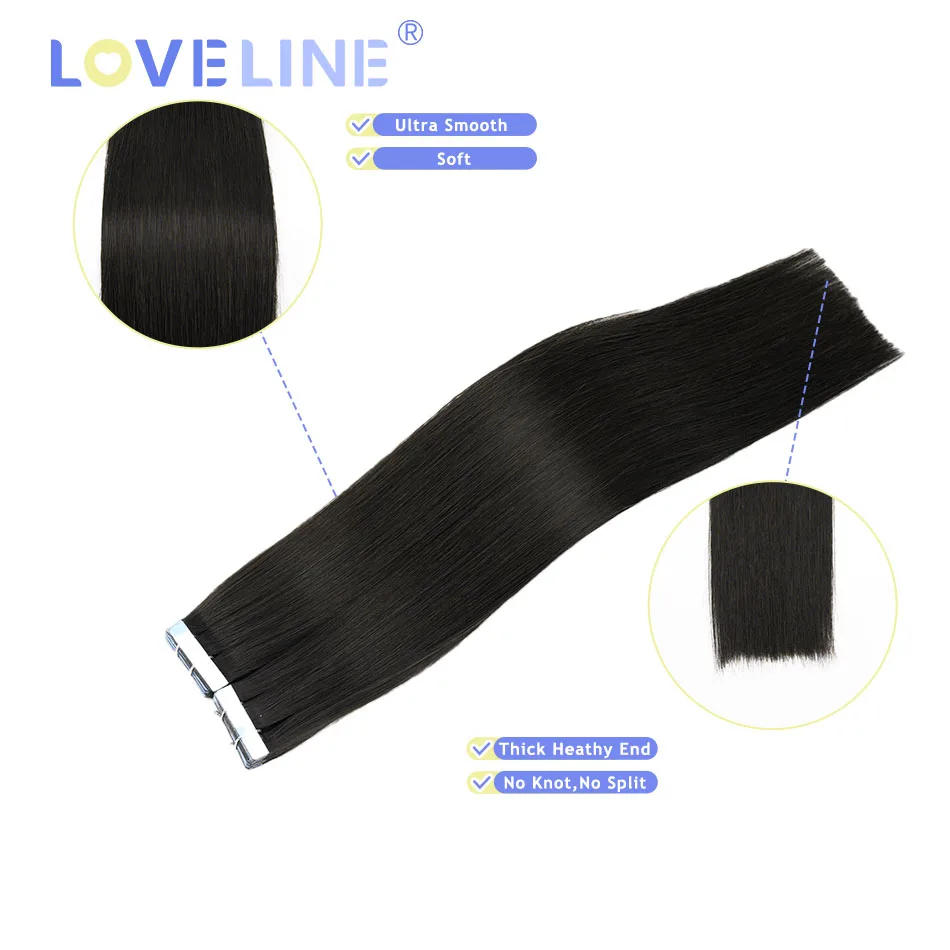 LOVELINE selotip dalam ekstensi rambut 2g/BH, pita ekstensi rambut alami awet sambungan kulit tidak terlihat hitam alami