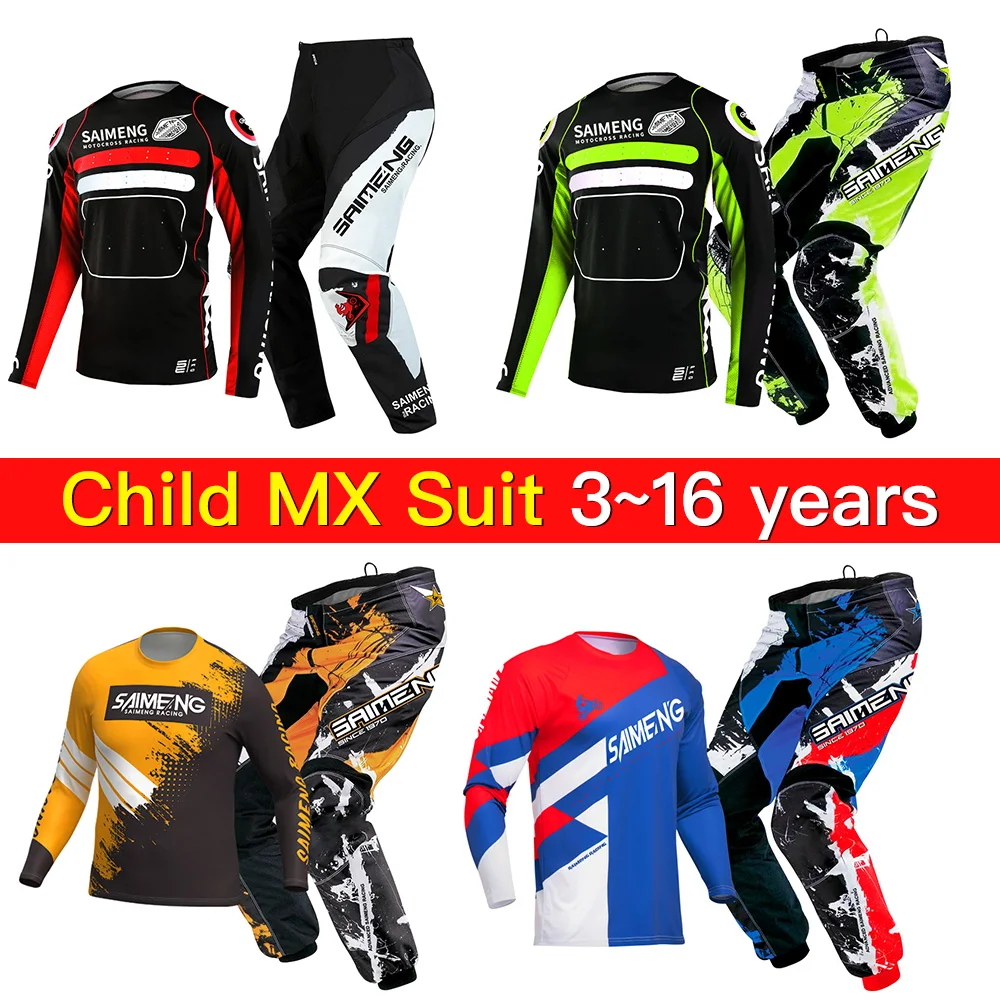 Motocross Jersey Pants Child 3 4 5 6 7 8 9 10 Year Orange Black Racing Suit Racer Gear Set Off-road MX MTB MOTO Customize Boy