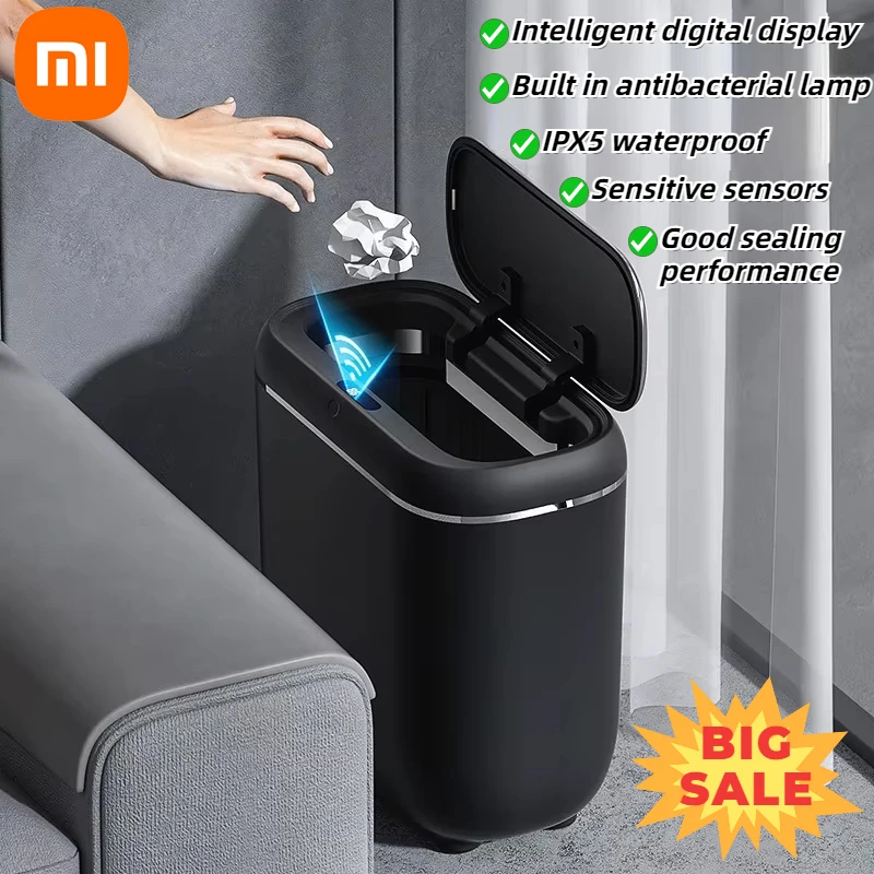 Xiaomi 14L Smart Sensor Trash Can With Display Recharging Automatic Wastebin For Bathroom Kitchen Toilet Wastebasket