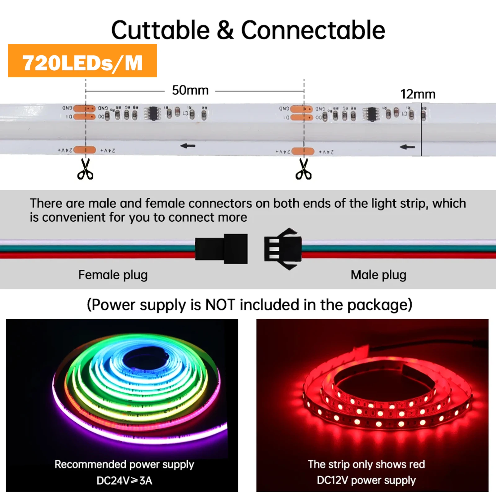 WS2811 Addressable RGBIC COB LED Strip Light 576 720Leds Full Dream Color Ribbon Tape FCOB LED Lights Magic Room Decor DC12V 24V