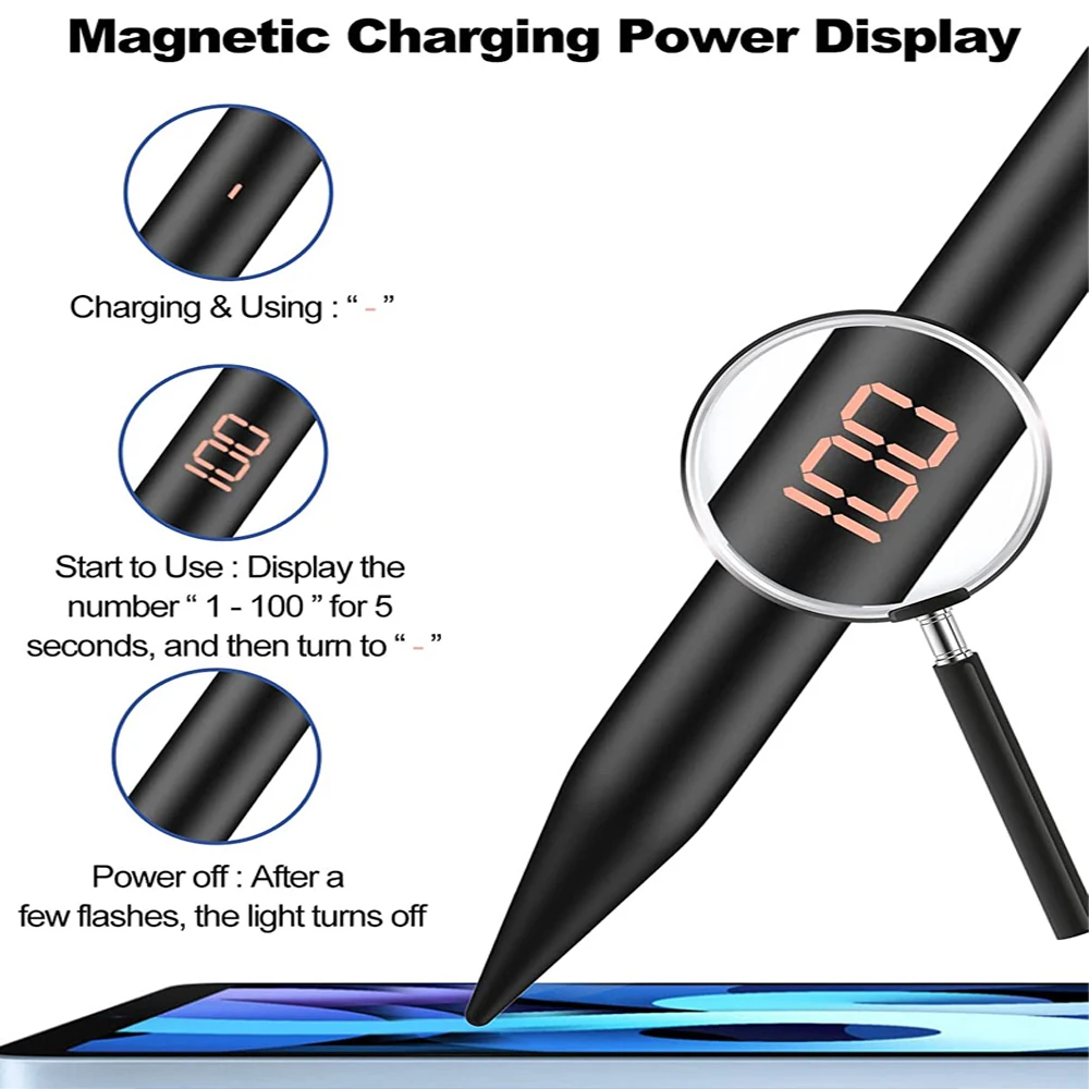 [Wireless Charging][LED Power Display] Stylus Pen for iPad with Palm Rejection, Tilt Angle for Apple iPad Magnetic Adsorption