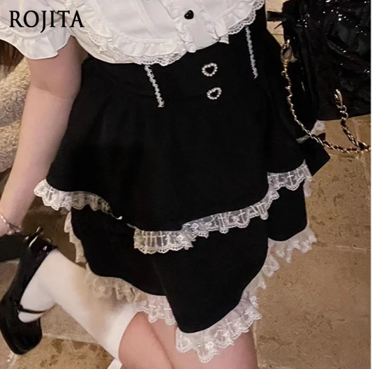 

Готическая юбка в японском стиле, летняя плиссированная юбка в стиле Лолиты, корейская модная одежда, кружевные лоскутные юбки с высокой талией для женщин