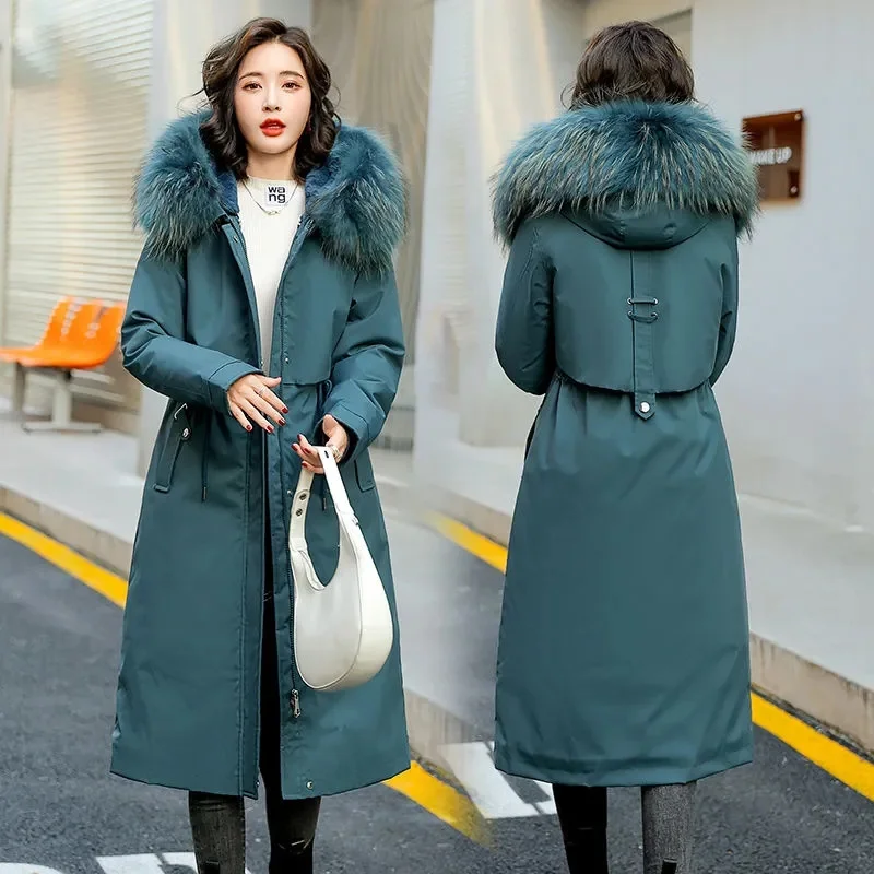 Women Parka Fashion Long Coat Wool Liner Hooded Parkas 2023 New Winter Jacket Detachable Fur Collar Warm Snow Wear Padded Clothe