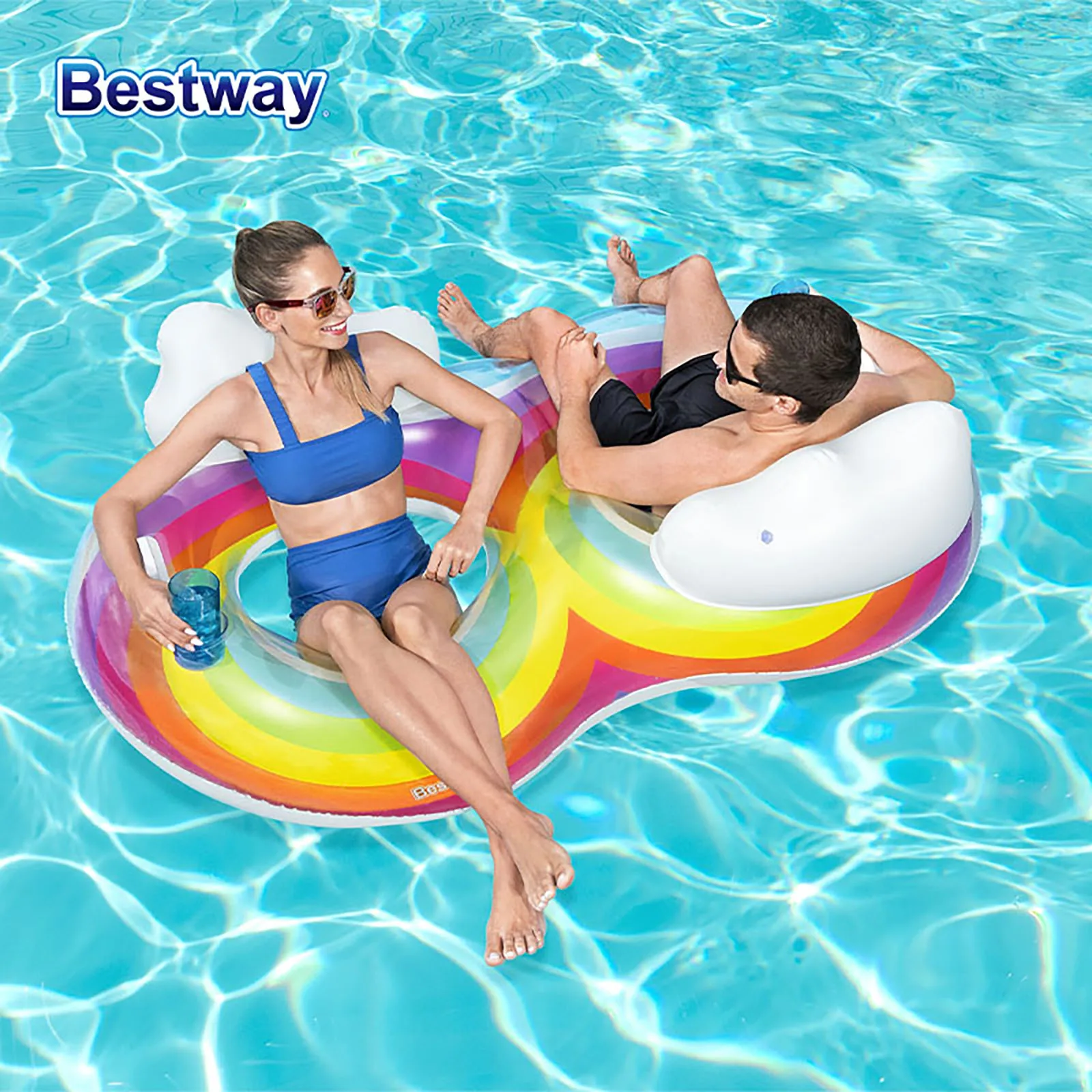 Bestway 43647/43648 Regenboog Dromen Opblaasbare Zwemring, Zwembad Opblaasbare Vlotter, Kleurrijke Regenboog Opblaasbare Vlotter