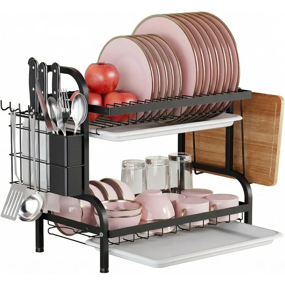 

2-Tier StainlSteel Dish Drying Rack Space Saving Kitchen Organizer or Counter, in-Sink, or Over-Sink Use, Includes Removable Dra