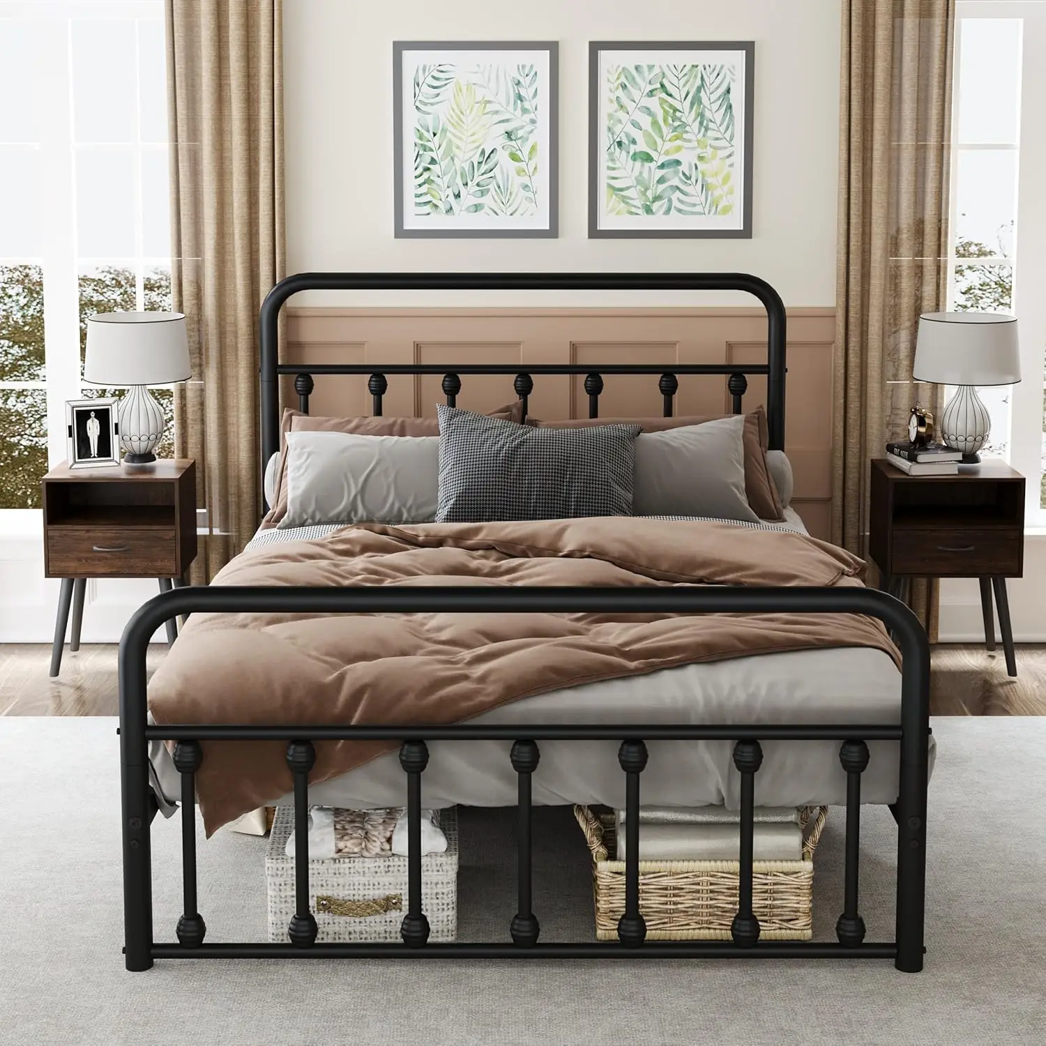

Metal Full Single Bed Frame with Storage Space, 74.8" in Steel Bed Frame with Protective Foot Pads, Strong Bearing, Customized
