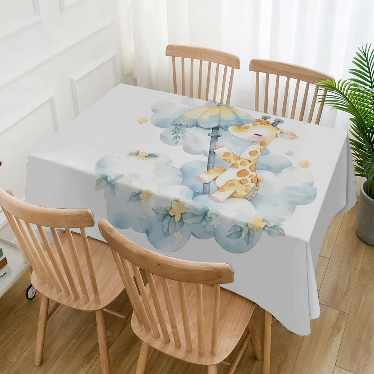 Giraffe Sky White Waterproof Polyester Printed Rectangular Tablecloth Party Decoration Coffee Table Cloth Holiday Table Decor image 3