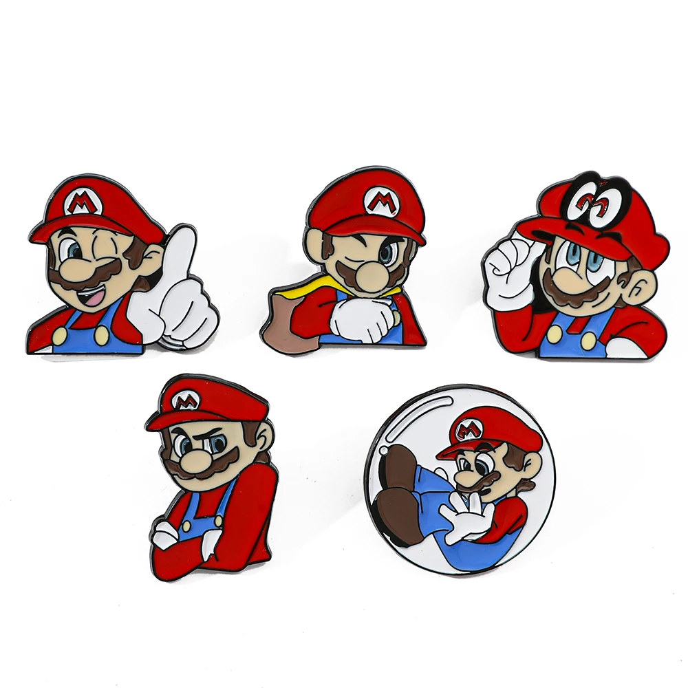 5 Pcs Cartoon anime Creative personality Game Super Mario Brooch Cute Super Mario Metal Badge Cute Fashion Pin accessories