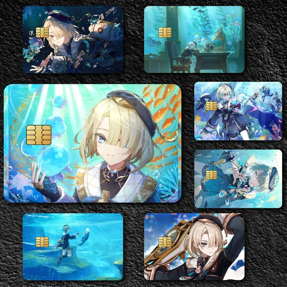 Genshin Impact Freminet Credit Card Skin Stickers for Bank Card Bus Metro Card Sticker Waterproof Gift