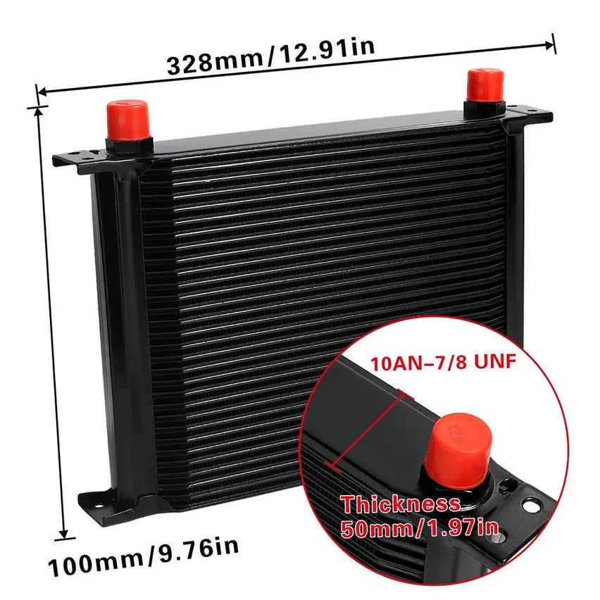 30 Rows Oil Cooler 10AN Stacked Plate Transmission Engine Cooler Universal Black