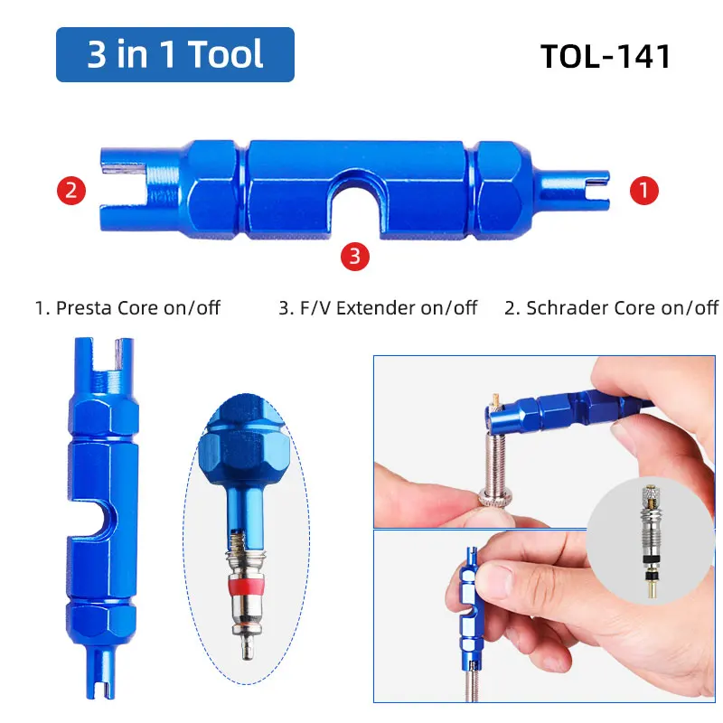 Bicycle Valve Tool Schrader Presta Core Spanner A/V Nipper Spanner F/V Extender Overhaul Install Service Anodized Alum. Alloy