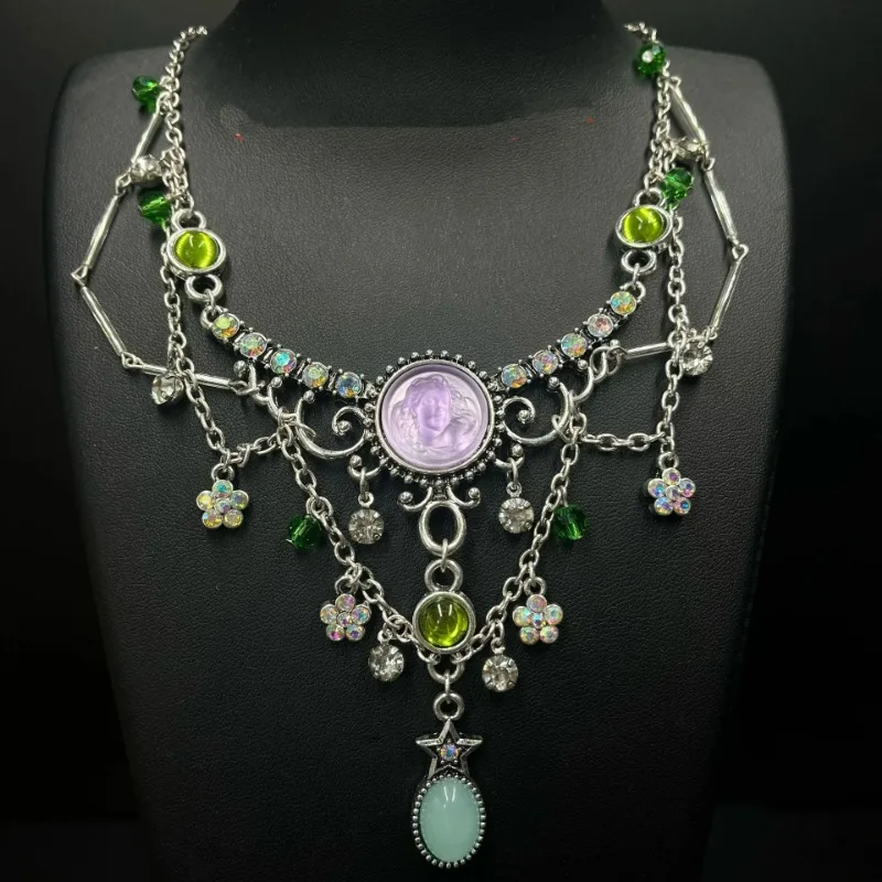 

Medieval Vintage Cute Angel Sweet and Cute Multi-layer Tassels Necklace European and American Retro High-end Rhinestone Flower