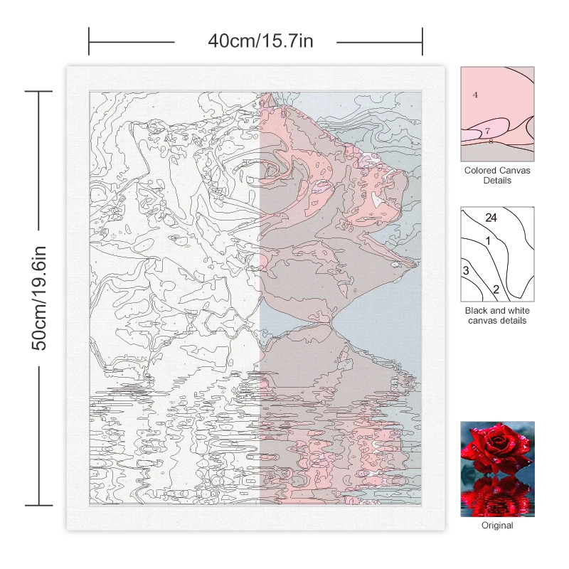 CHENISTORY czerwona róża kolorowanie według numerów zestaw malarski farby olejne kwiaty obrazy na płótnie dekoracje ścienne do rękodzieła 40*50 CM