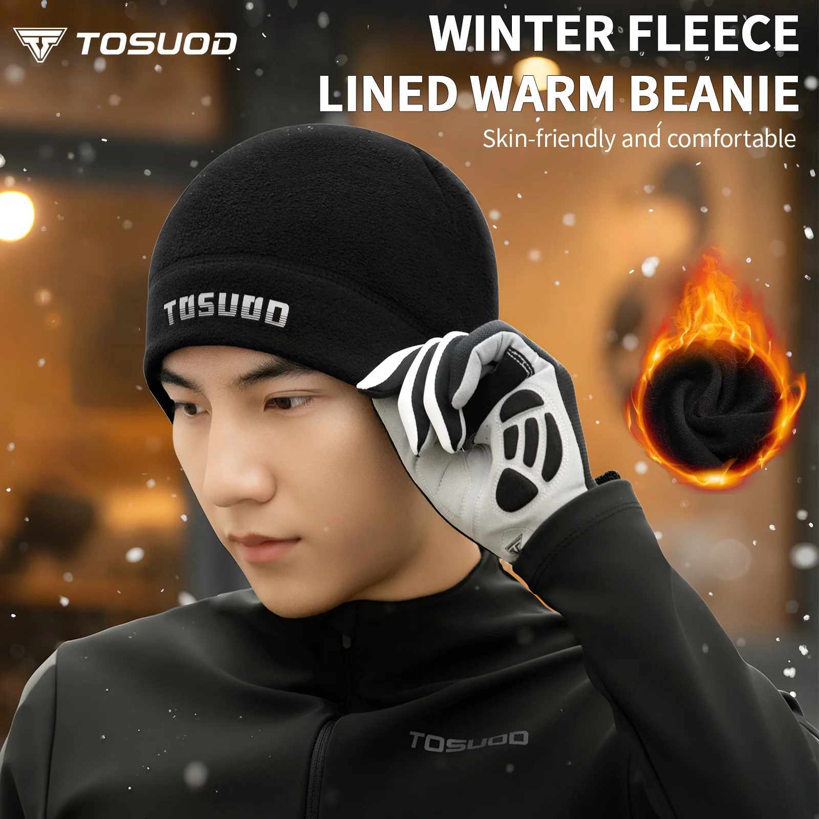 TOSUOD Fleece Winter Hat Cycling Warmer Running hat Hunting men's caps MBT Bicycle Windproof Outdoor Hiking Balaclava hat