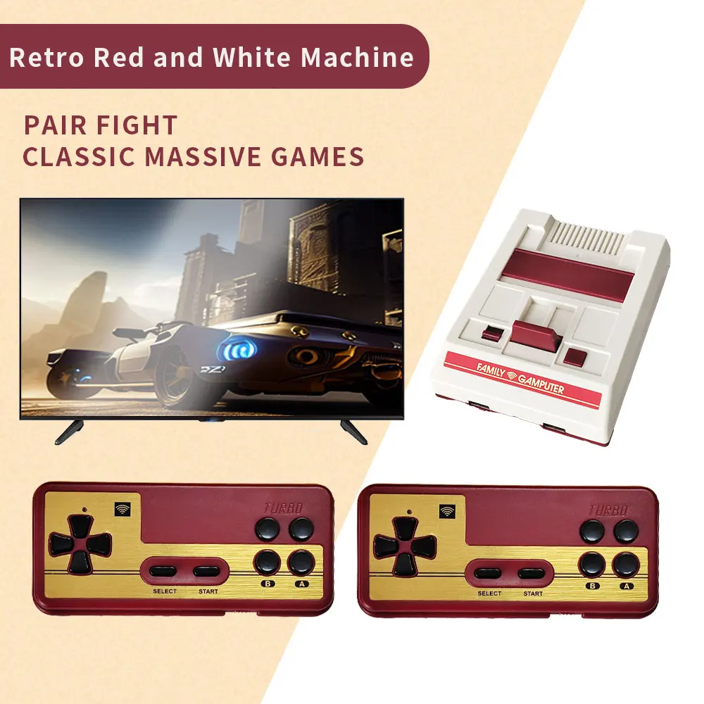 G105-HD 8-bit video game console 500 built-in game for FC/NES red/white machine 2.4g wireless dual controller support game card