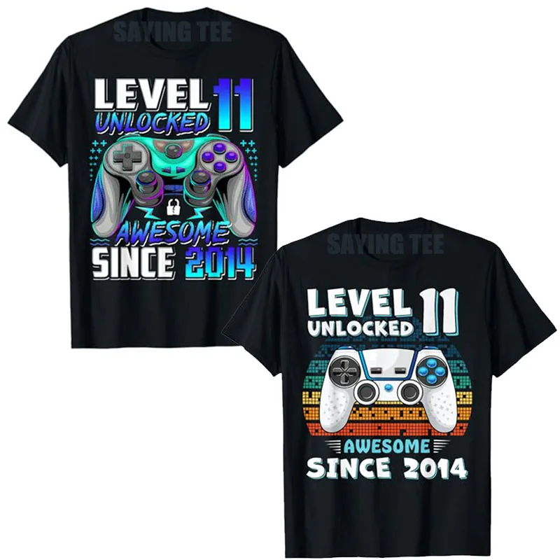 

Level 11 Unlocked Awesome Since 2014 11th Birthday Gaming T-Shirt Boys Fashion 11 Year Old BDay Decorations Saying Tee Tops Gift
