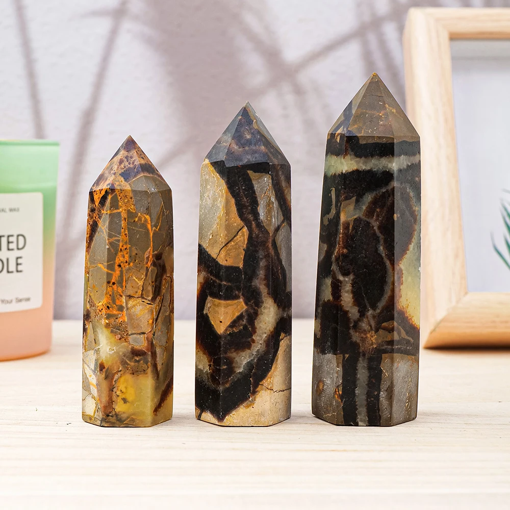 1PC Natural Stone Tortoiseshell Stone Crystal Point Column Healing Stone Magic Septarium Wand Home Decoration Reiki Tower Gifts