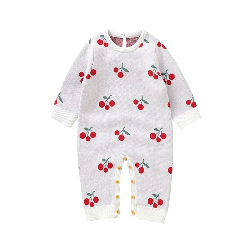 Sweet Cherry Pattern Baby Girls Spring & Autumn Long Sleeve Rompers 0-18M Newborn Infant Knitwear One-piece Bodysuit Jumpsuit