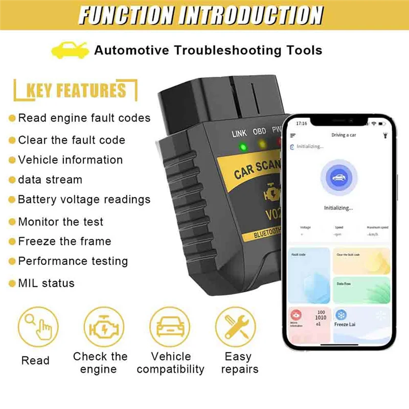 قارئ رمز السيارة obd2 لنظام IOS وAndroid يتصل بالهاتف لإعادة ضبط/رمز خطأ المحرك الماسح الضوئي-A97E