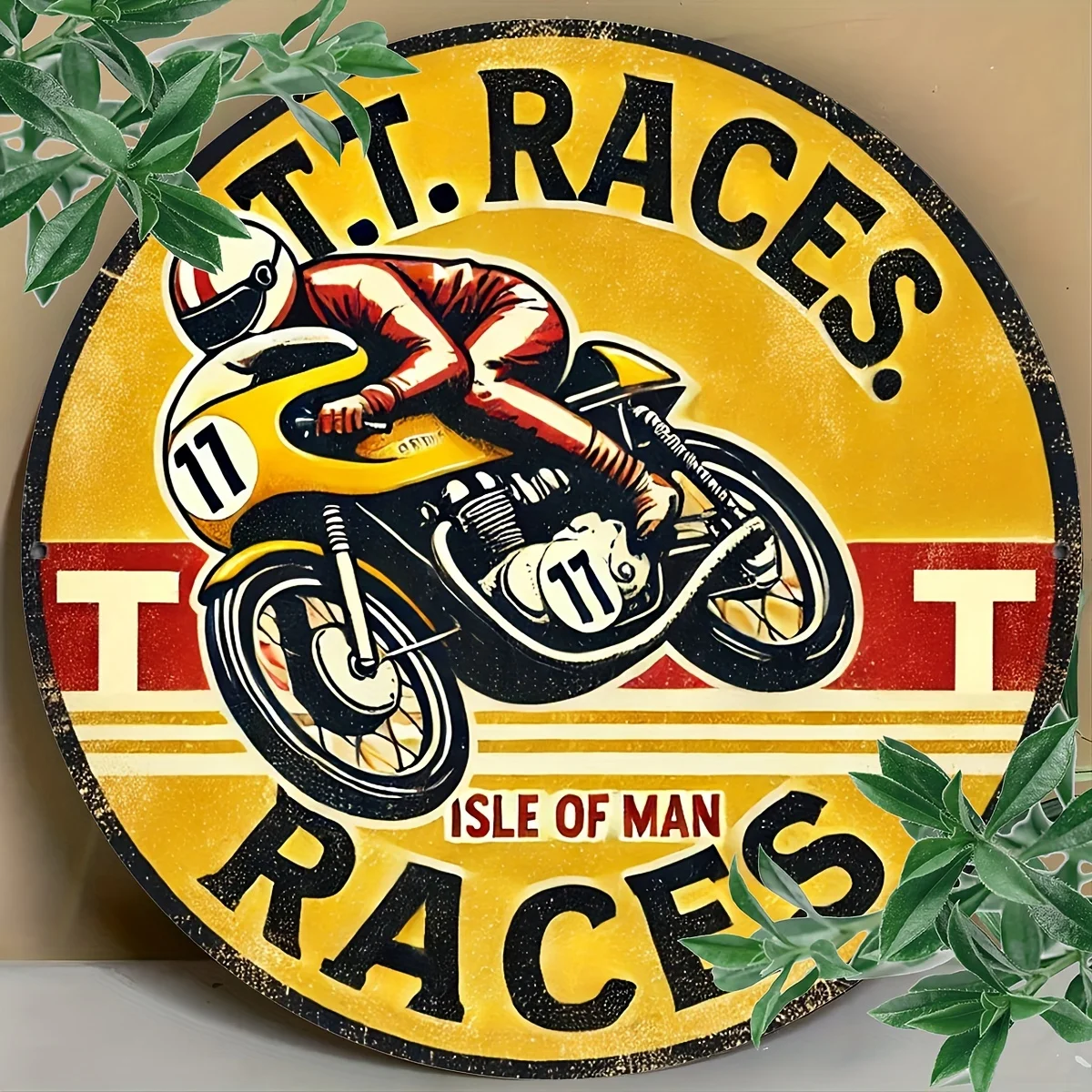 1 pieza Estilo Vintage T.T. Letrero artístico de pared de metal de Races Isle of Man, decoración grabada de papel de aluminio de 8x8 pulgadas para dormitorio, cocina,