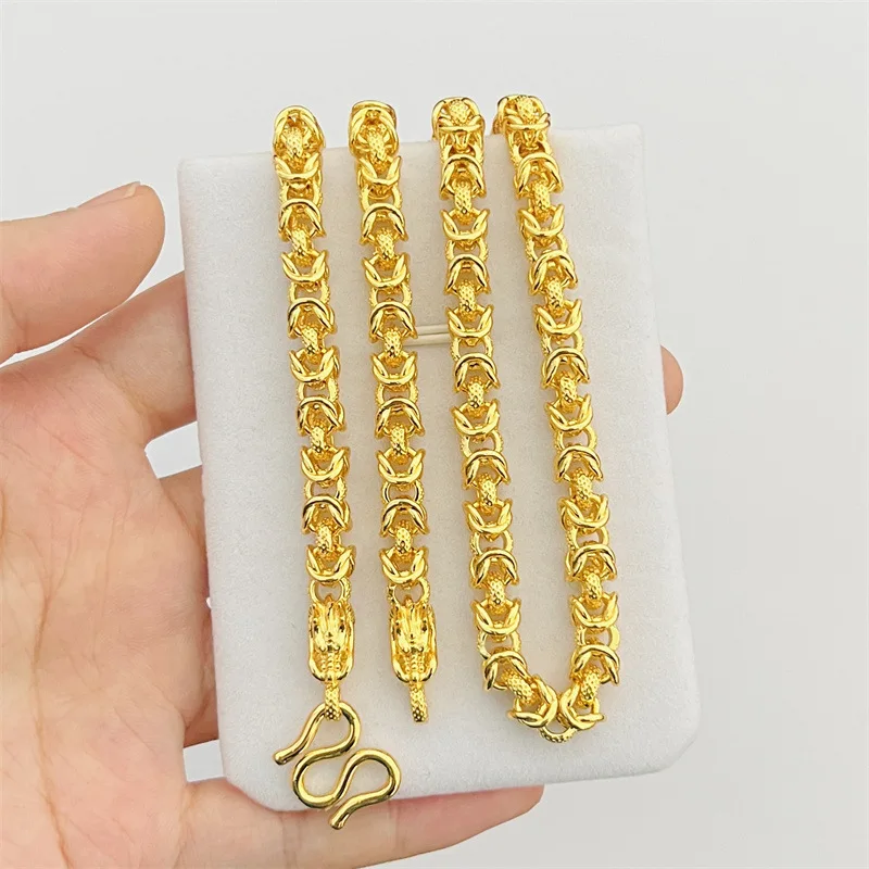 

2025 new creative 24K real gold jewelry square hair necklace 9999 men and women's cloth pattern chain fashion accessories