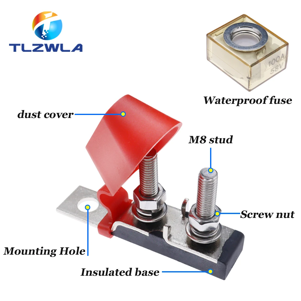 30A-300A Battery Terminal Mount MRBF Waterproof Fuse Block Kit 58V Stud 5/16