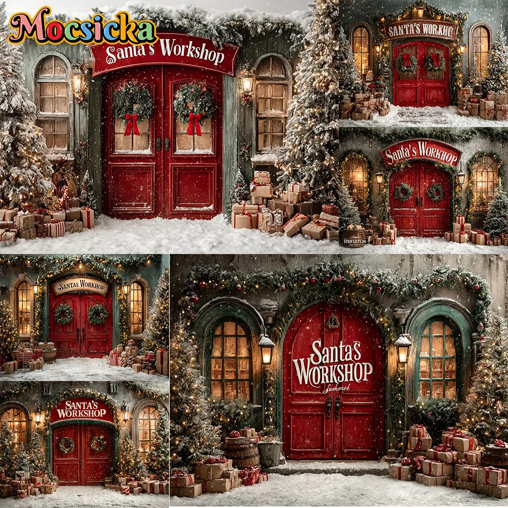 Mocsicka Winter-Fotografie-Hintergrund, Weihnachtsmann, roter Spielzeugladen, Dekoration, Familie, Weihnachten, Urlaub, Party, Porträt, Studio-Requisiten