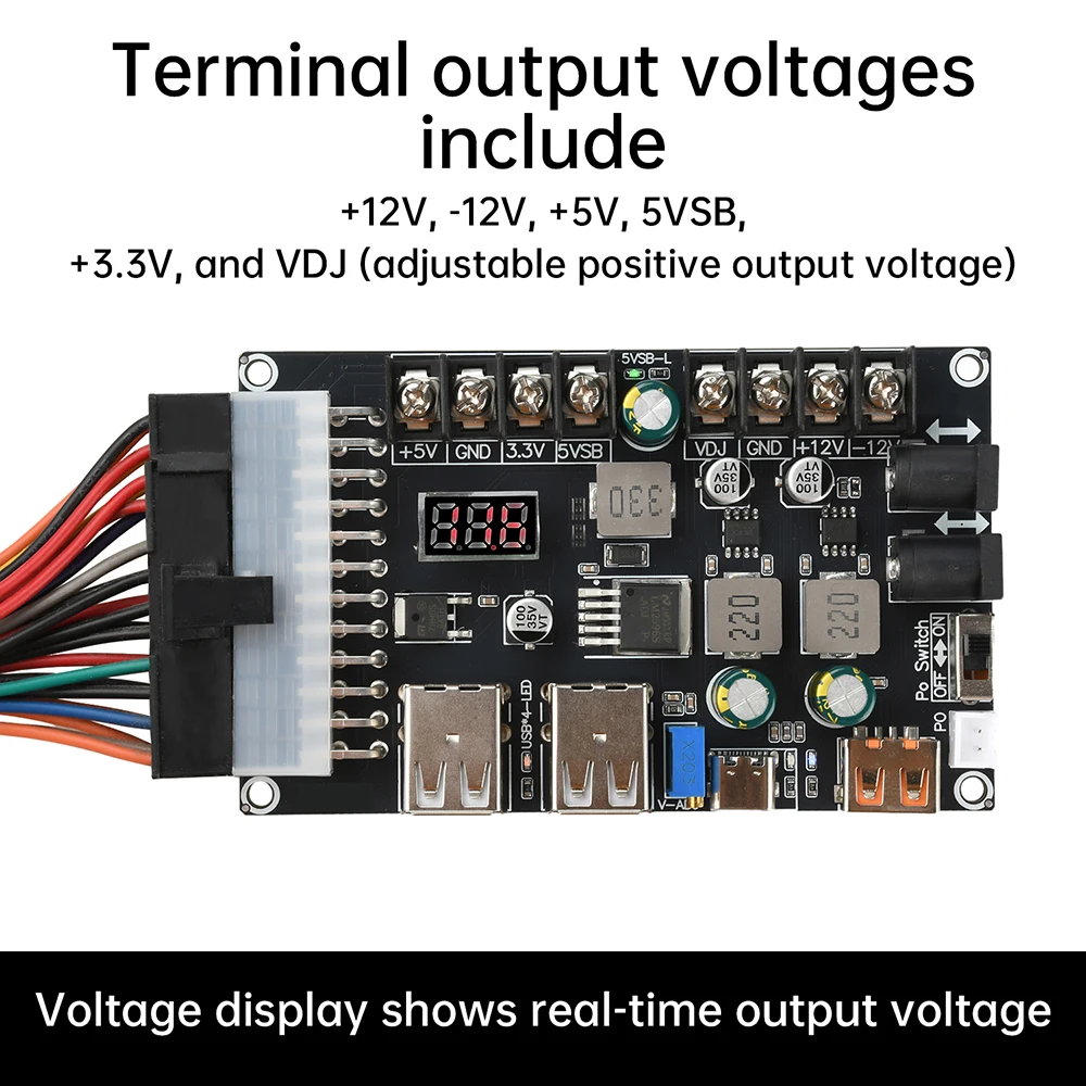 20/24Pin ATX لوح مهايئ الطاقة هيكل سطح المكتب وحدة إمداد الطاقة USB Type-C شحن سريع 3.3 فولت 5 فولت 12 فولت VDJ الجهد القابل للتعديل #3