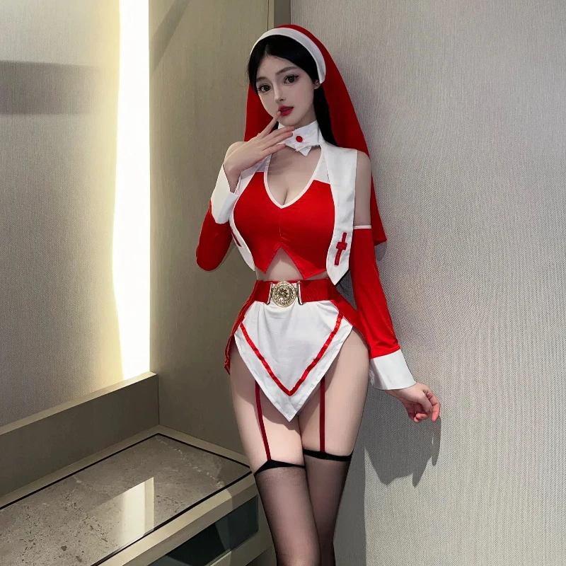 

2025-vêtements Sexy de nonne de punition originale, ensemble de tentation de jeu de rôle, uniforme ajouré, vêtements de maison